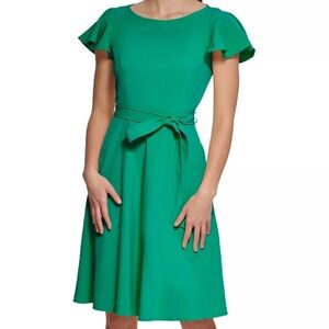 NWT Calvin Klein Women's green Flutter-Sleeve Tie-Waist Dress size 4